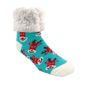 PUDUS Adult Rudolph Aqua Classic Slipper Socks